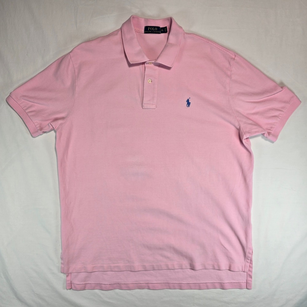 Polo Ralph Lauren Mens XL Pink Short Sleeve Pique Cotton Polo Shirt Blue Pony